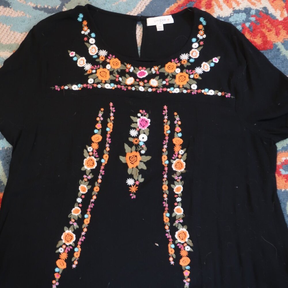 Peasant style black embroidered sundress